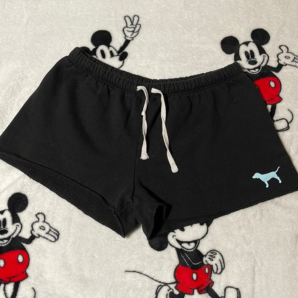 PINK Victoria's Secret Black Lounge Shorts with Light Blue Logo